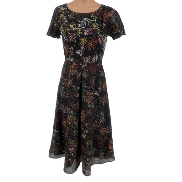NWT ModCloth Embellished to Perfection Beaded Sequin Dress S Black Floral A Line - Picture 3 of 10